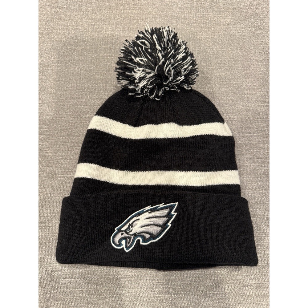 Philadelphia Eagles NFL Winter Beanie Hat Pom Cuff Knit Cap Black White